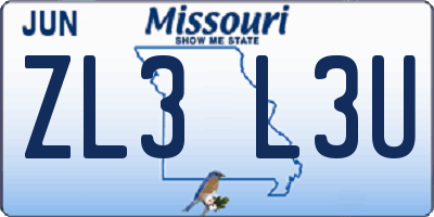 MO license plate ZL3L3U