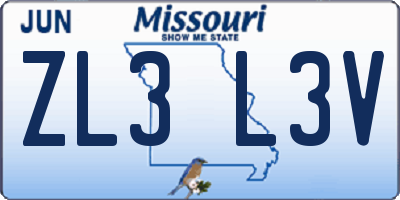 MO license plate ZL3L3V