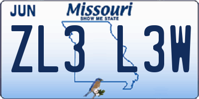 MO license plate ZL3L3W