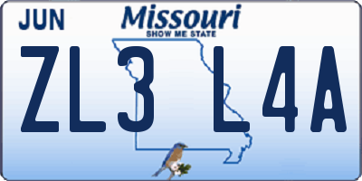 MO license plate ZL3L4A