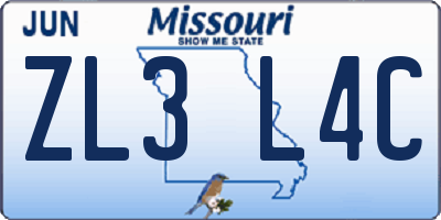 MO license plate ZL3L4C