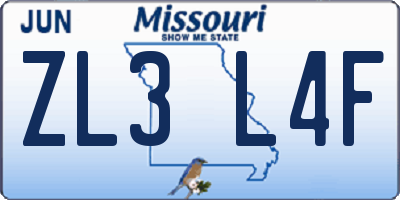 MO license plate ZL3L4F