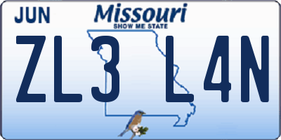 MO license plate ZL3L4N