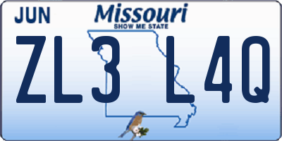 MO license plate ZL3L4Q