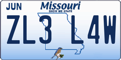 MO license plate ZL3L4W