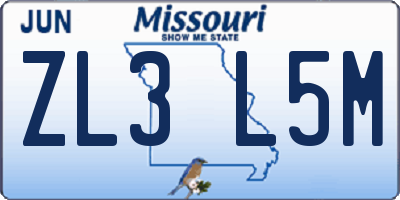 MO license plate ZL3L5M