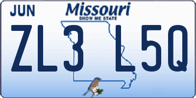 MO license plate ZL3L5Q