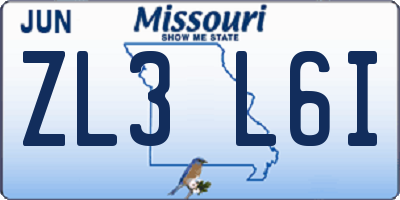 MO license plate ZL3L6I