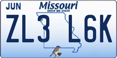 MO license plate ZL3L6K