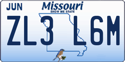 MO license plate ZL3L6M