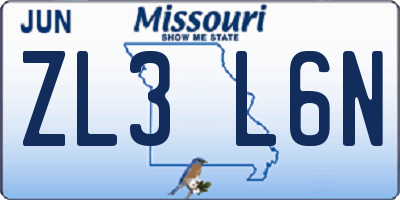 MO license plate ZL3L6N