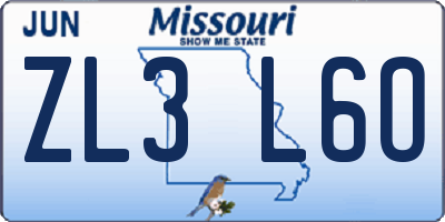 MO license plate ZL3L6O