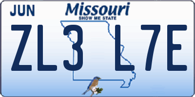 MO license plate ZL3L7E