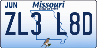 MO license plate ZL3L8D