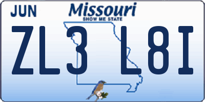 MO license plate ZL3L8I