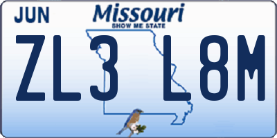 MO license plate ZL3L8M