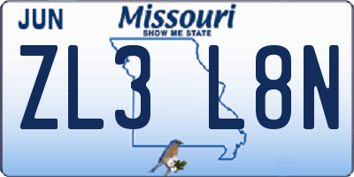 MO license plate ZL3L8N