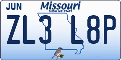 MO license plate ZL3L8P