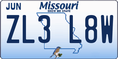 MO license plate ZL3L8W