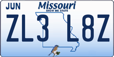 MO license plate ZL3L8Z