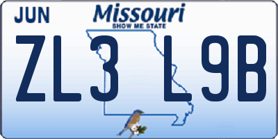 MO license plate ZL3L9B