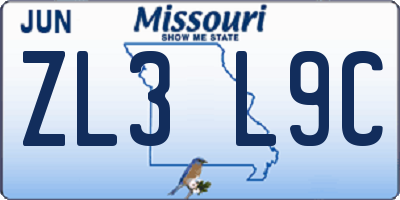 MO license plate ZL3L9C