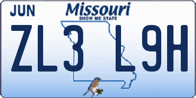 MO license plate ZL3L9H