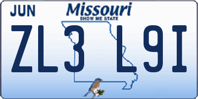 MO license plate ZL3L9I