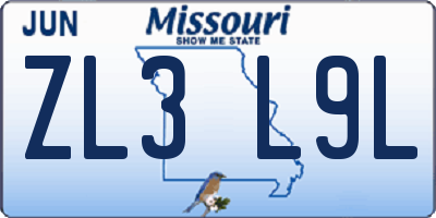 MO license plate ZL3L9L