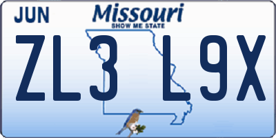 MO license plate ZL3L9X