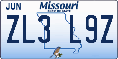 MO license plate ZL3L9Z
