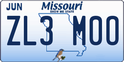 MO license plate ZL3M0O