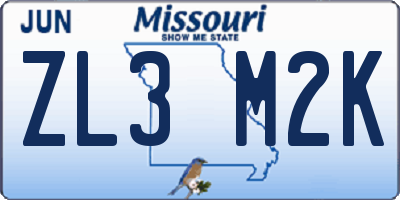 MO license plate ZL3M2K