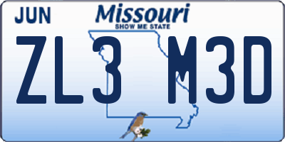 MO license plate ZL3M3D