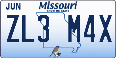 MO license plate ZL3M4X