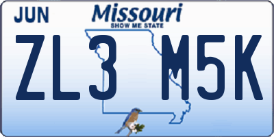 MO license plate ZL3M5K