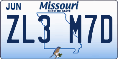 MO license plate ZL3M7D