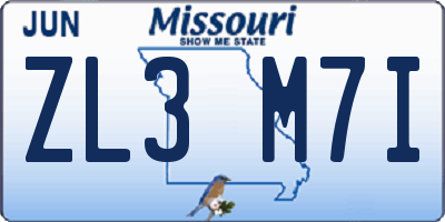 MO license plate ZL3M7I
