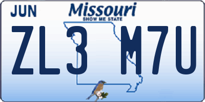 MO license plate ZL3M7U