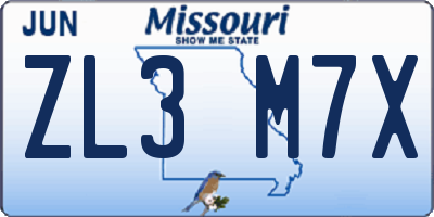 MO license plate ZL3M7X