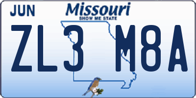 MO license plate ZL3M8A