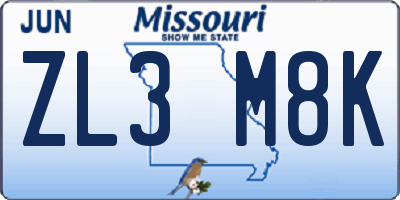 MO license plate ZL3M8K