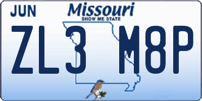 MO license plate ZL3M8P