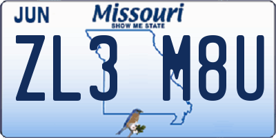 MO license plate ZL3M8U