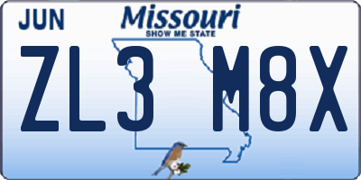 MO license plate ZL3M8X