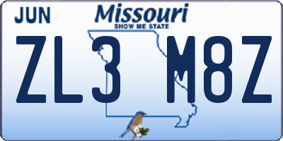 MO license plate ZL3M8Z