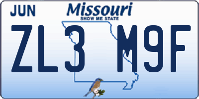 MO license plate ZL3M9F