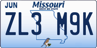 MO license plate ZL3M9K