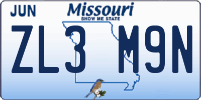 MO license plate ZL3M9N