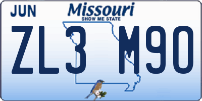 MO license plate ZL3M9O